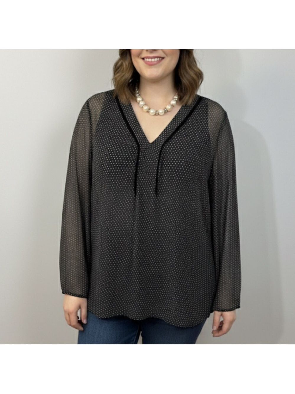 😍SHOW SPECIAL - JOE FRESH Black and White with Piping Detail Blouse Plus size XL
